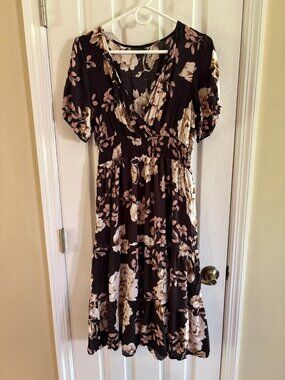 Lapis Black Floral Dress Medium